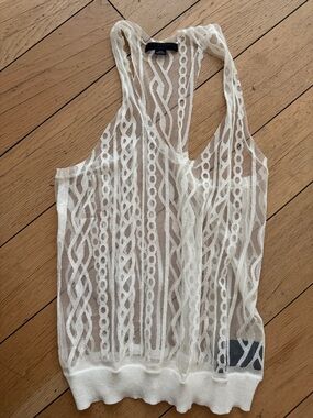 Alexander Wang Ivory Sheer Lace-Pattern Tank
